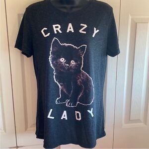 A-Lab NWOT Crazy Cat 🐈‍⬛ Lady Short Sleeve Cotton Blend Tshirt Size Large